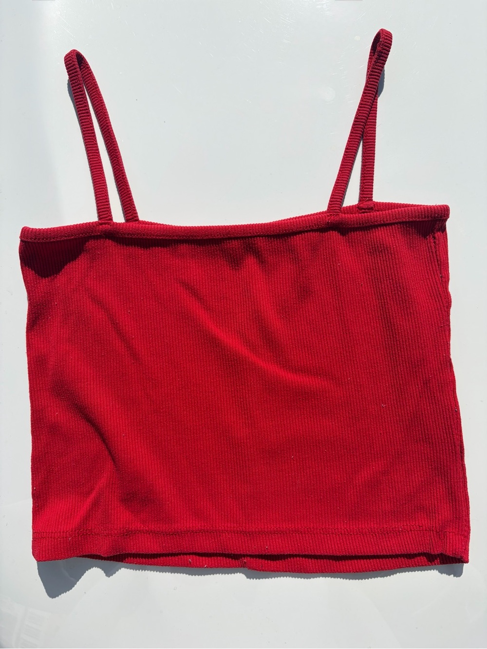Brandy Melville Red Faye Tank Top - Ribbed Square Neck Crop One Size/XS-S